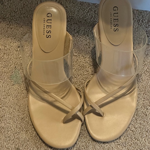 Guess Women's Beige Heels with Clear Straps - Picture 1 of 4